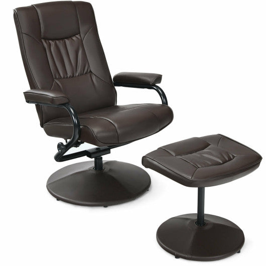 360¡ã PVC Leather Swivel Recliner Chair with Ottoman-Brown