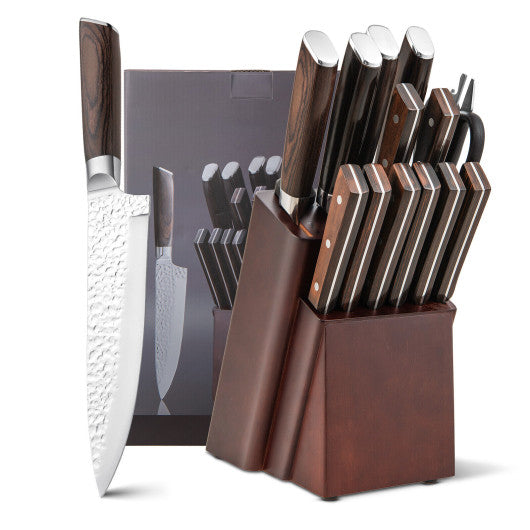 15 Pieces Kitchen Knife Set with Wooden Block