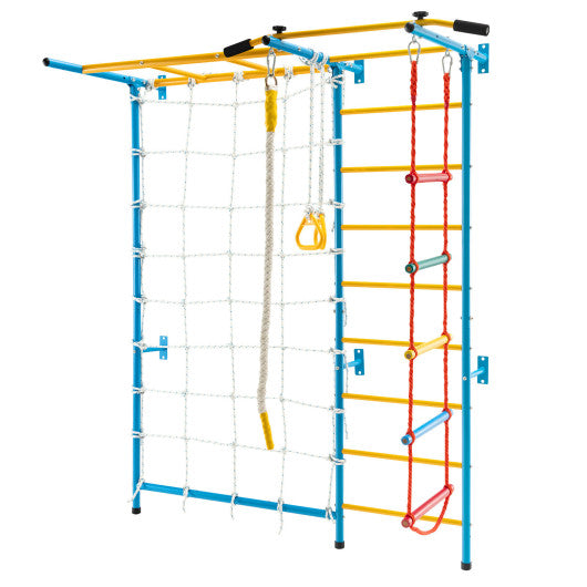 7 In 1 Kids Indoor Gym Playground Swedish Wall Ladder for Solid Wall-Yellow