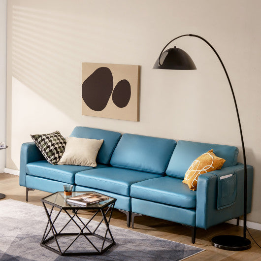 Modular 3-Seat L-shaped Sectional Sofa with Reversible Chaise and 2 USB Ports-Blue