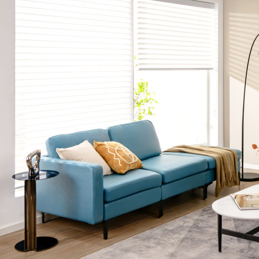 Modular L-shaped Sectional Sofa with Reversible Ottoman and 2 USB Ports-Blue