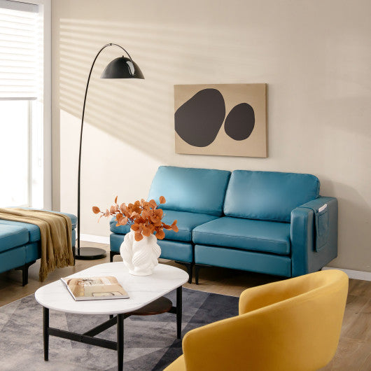 Modular 3-Seat L-shaped Sectional Sofa with Reversible Chaise and 2 USB Ports-Blue