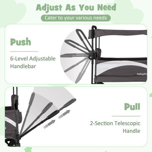 2-Seat Stroller Wagon with Adjustable Canopy and Handles-Gray