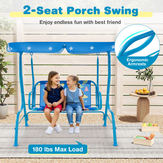 2-Seater Kids Patio Swing with Metal Stand and Adjustable Canopy-Bule