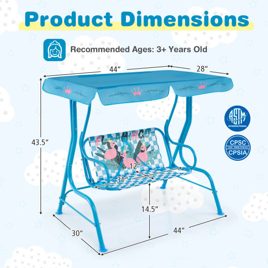 2-Seater Kids Patio Swing with Metal Stand and Adjustable Canopy-Navy