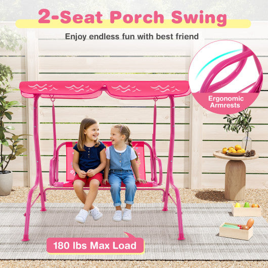 2-Seater Kids Patio Swing with Metal Stand and Adjustable Canopy-Pink