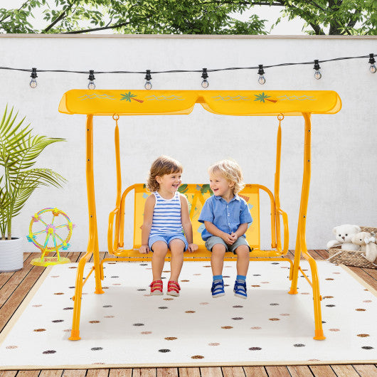 2-Seater Kids Patio Swing with Metal Stand and Adjustable Canopy-Yellow