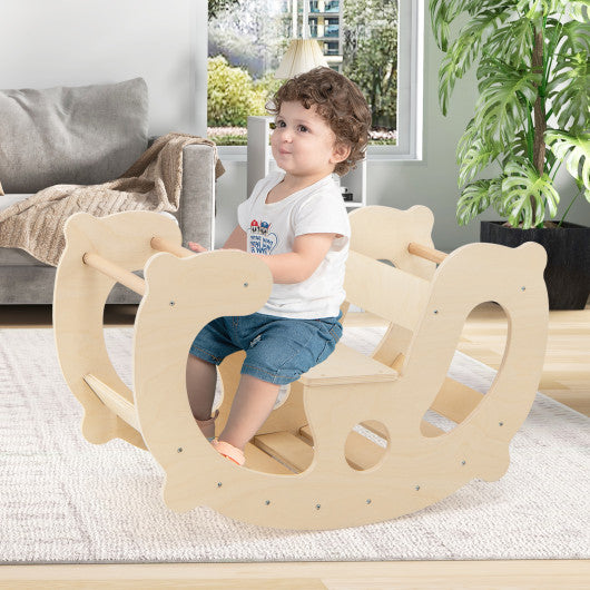2-in-1 Rocking Horse Arch for Kids Montessori Climbing Toys with Arch Climber-Natural