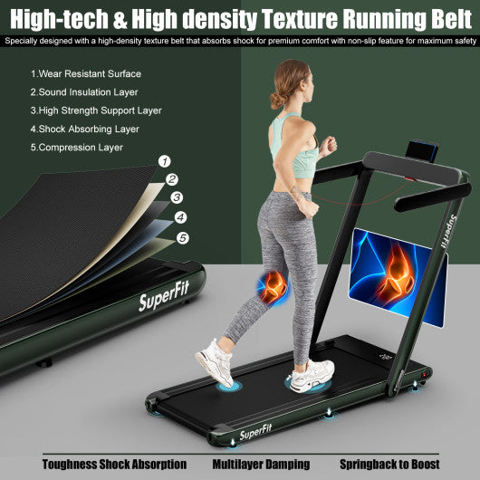 2.25HP 2 in 1 Folding Treadmill with APP Speaker Remote Control-Green