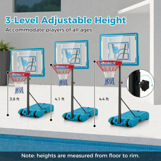 Pool Basketball Hoop Adjustable 3.8-4.4 FT Portable Poolside Basketball Goal with Fillable Base