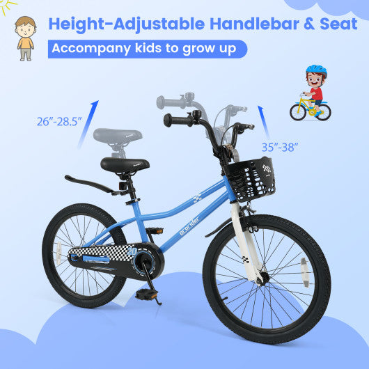 20 Inch Kids Bike Adjustable with Kickstand and Storage Basket for Aged 8+ Years-Navy