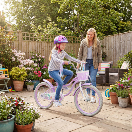 20 Inch Kids Bike Adjustable with Basket and Streamers Purple - Princess of the Sea Theme