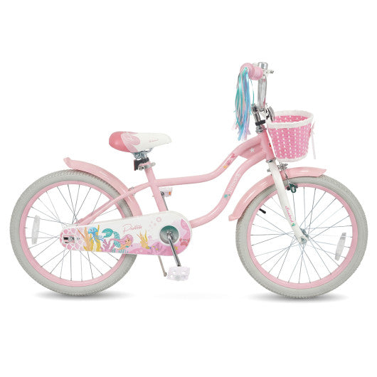20 Inch Kids Bike Adjustable with Basket and Streamers Pink - Princess of the Sea Theme