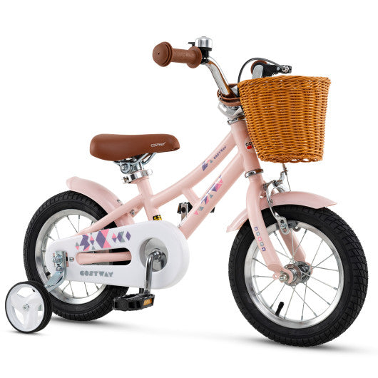 12 Inch Kids Bike Retro Bicycle with Adjustable Height and Basket for Ages 3-8 Years Old