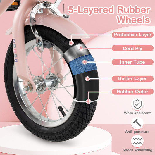 12 Inch Kids Bike Retro Bicycle with Adjustable Height and Basket for Ages 3-8 Years Old