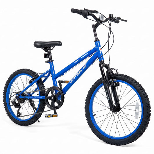 20 Inch Kids Mountain Bike Adjustable with 7 Speed and Suspension Fork-Blue