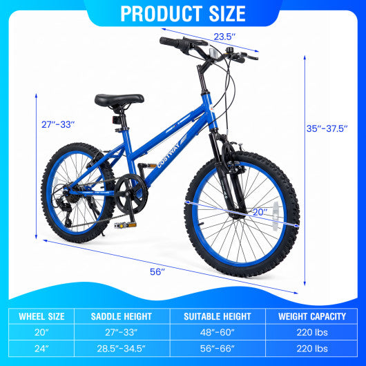 20 Inch Kids Mountain Bike Adjustable with 7 Speed and Suspension Fork-Blue