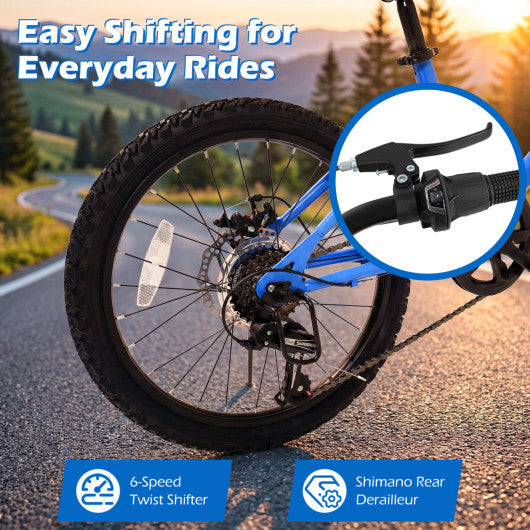 20 Inch Commuter Bicycle LED-lit with 6-Speed Shimano Twist Shifting and Stereo Speakers-Blue