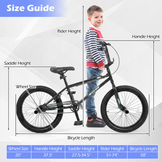 20 Inch Trick Bicycle with 360 Degree Steering and Adjustable Seat for Kids and Teens-Black