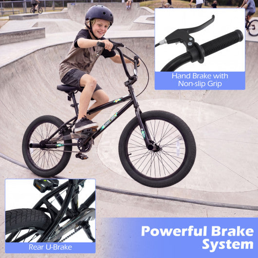 20 Inch Trick Bicycle with 360 Degree Steering and Adjustable Seat for Kids and Teens-Black