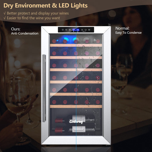 20 Inch Wine Refrigerator for 33 Bottles and Tempered Glass Door-Silver