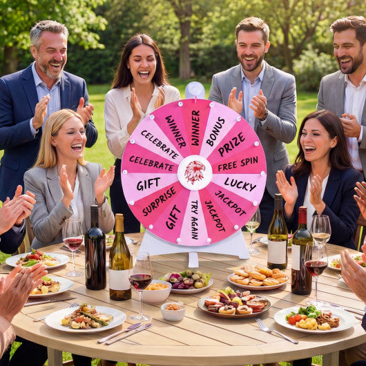 20 Inches 14 Slots Spin Wheel with Blackboard Marker for Prizes-Pink