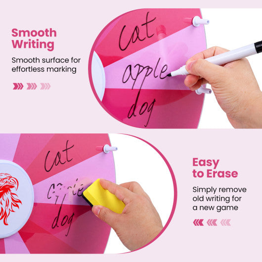 20 Inches 14 Slots Spin Wheel with Blackboard Marker for Prizes-Pink