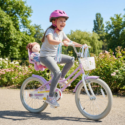 20 Inch Girls Bike Kids Bicycle with Doll Seat and Streamers for 8+ Years Old