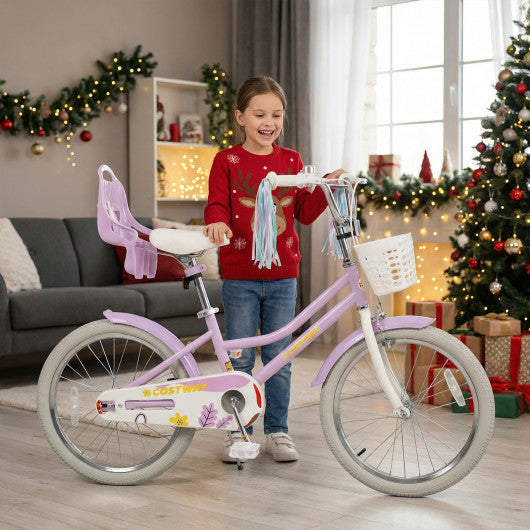 20 Inch Girls Bike Kids Bicycle with Doll Seat and Streamers for 8+ Years Old