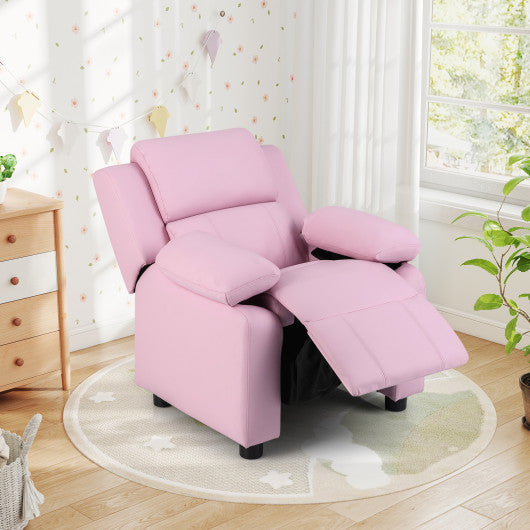 Kids Deluxe Headrest Recliner Sofa Chair with Storage Arms-Pink