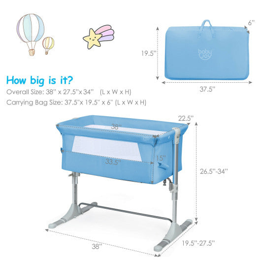 Travel Portable Baby Bed Side Sleeper Bassinet Crib with Carrying Bag-Blue