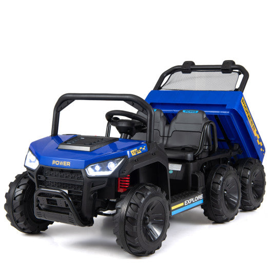 24V 2-Seater Kids Ride on Dump Truck 4WD with Electric Dump Bed and Lights-Navy