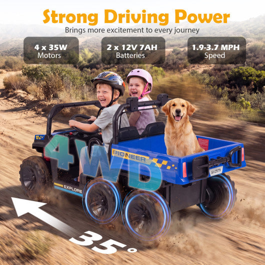 24V 2-Seater Kids Ride on Dump Truck 4WD with Electric Dump Bed and Lights-Navy