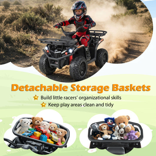 24V Electric Ride On Quad with LED Headlights-Black-2 Pieces