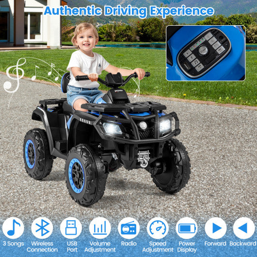 24V Kids ATV 2-Seater with 4 Motors with LED Lights and Music-Blue