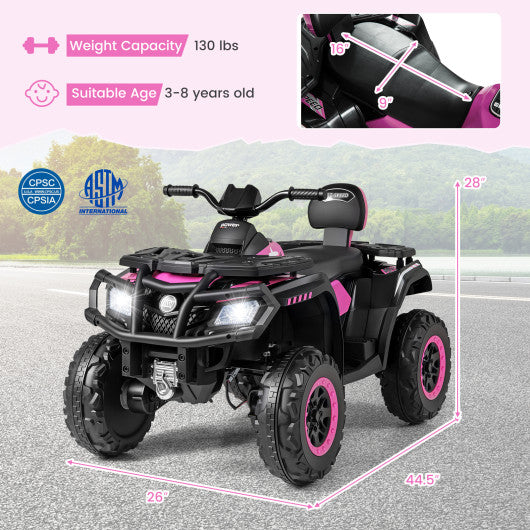 24V Kids ATV 2-Seater with 4 Motors with LED Lights and Music-Pink