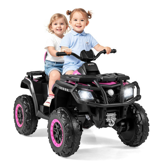 24V Kids ATV 2-Seater with 4 Motors with LED Lights and Music-Pink
