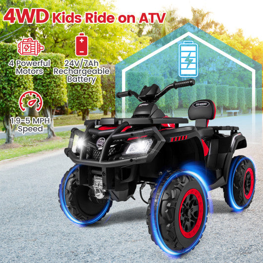 24V Kids ATV 2-Seater with 4 Motors with LED Lights and Music-Red
