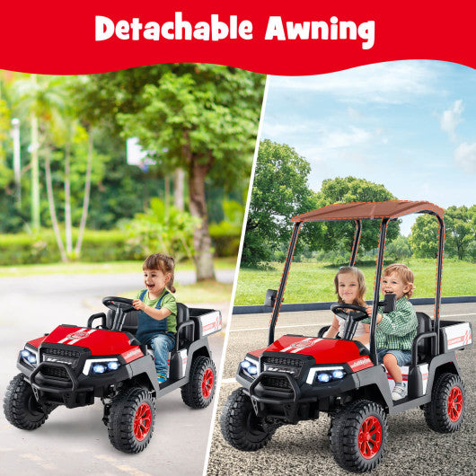 24V Kids Golf Cart 4WD 2-Seater Ride on Car with Storage Trunk and Horn-Red