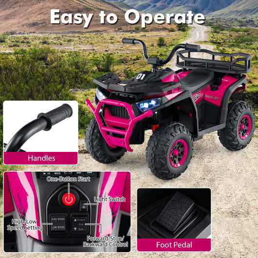 24V Kids Ride on Electric ATV Quad Car with Realistic Sounds and LED Lights-Pink