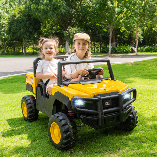 24V Ride On Dump Truck Licensed Caterpillar 2-Seater Kids Car with Remote Control-Yellow