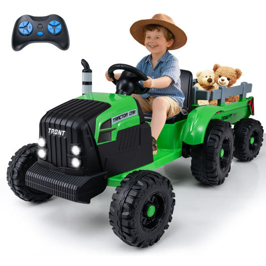 24V Ride On Tractor for Kids Electric Vehicle with Detachable Trailer and Remote Control-Green