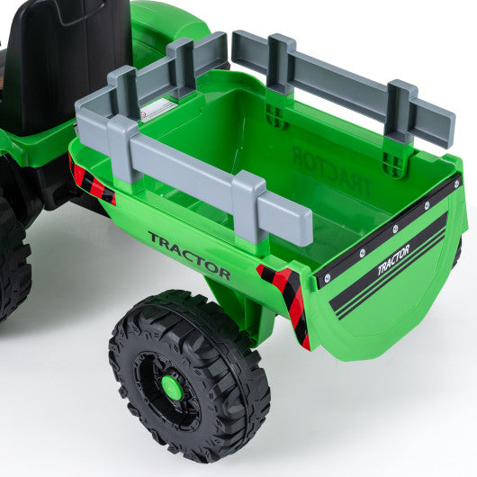 24V Ride On Tractor for Kids Electric Vehicle with Detachable Trailer and Remote Control-Green