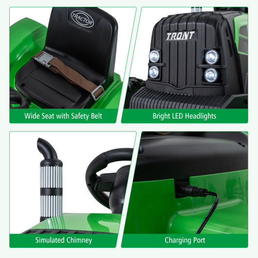 24V Ride On Tractor for Kids Electric Vehicle with Detachable Trailer and Remote Control-Green