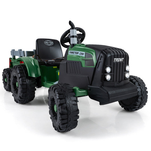 24V Ride On Tractor for Kids Electric Vehicle with Detachable Trailer and Remote Control-Dark Green