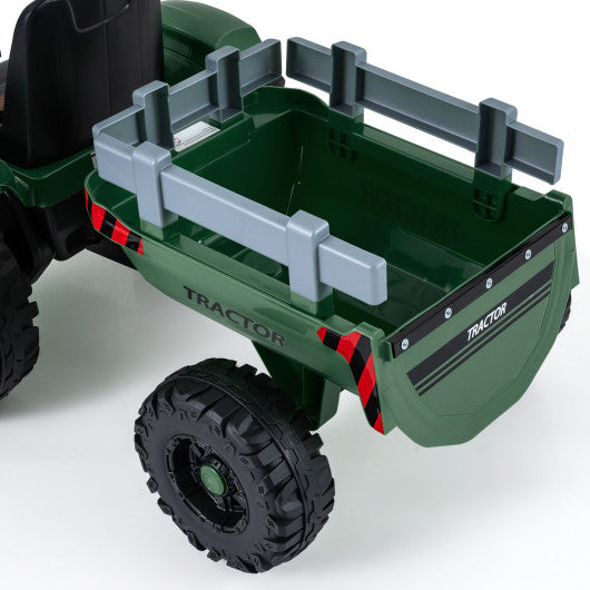 24V Ride On Tractor for Kids Electric Vehicle with Detachable Trailer and Remote Control-Dark Green