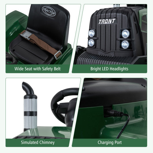 24V Ride On Tractor for Kids Electric Vehicle with Detachable Trailer and Remote Control-Dark Green