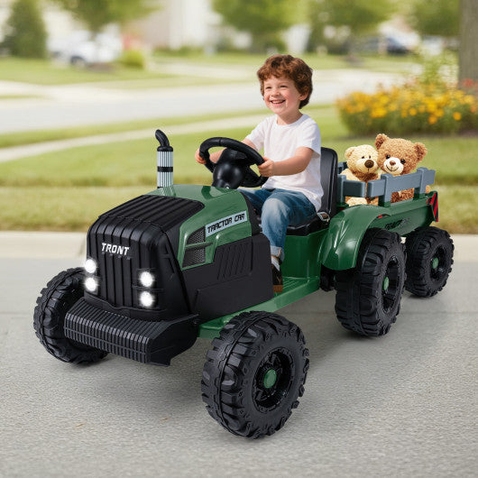 24V Ride On Tractor for Kids Electric Vehicle with Detachable Trailer and Remote Control-Dark Green