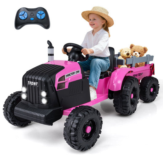 24V Ride On Tractor for Kids Electric Vehicle with Detachable Trailer and Remote Control-Pink