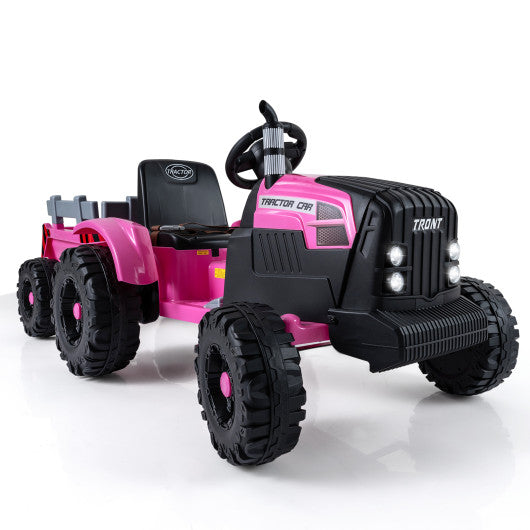 24V Ride On Tractor for Kids Electric Vehicle with Detachable Trailer and Remote Control-Pink
